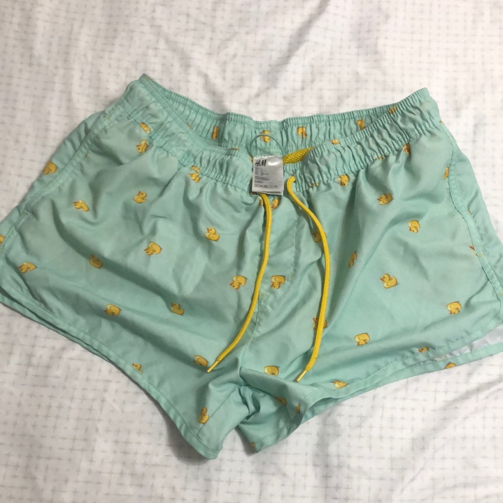 Pastel Green Swimsuit H&M with Yellow Duck Pattern Size Large